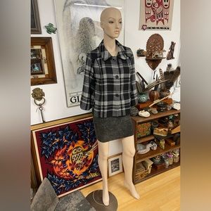 Wide Line Plaid Woolen Cardigan with Cute Big Buttons